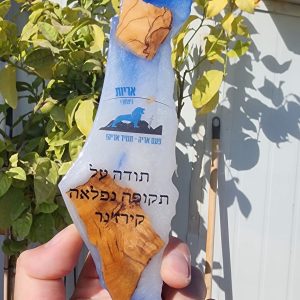 מגן הוקרה לקיר א"י מאפוקסי בשילוב עץ זית