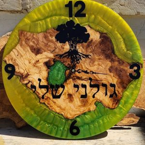 שעון קיר קוטר 35ס"מ מאפוקסי בשילוב עץ זית גולני