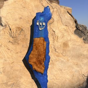 בית מזוזה א"י מאפוקסי כחול  בשילוב עץ זית