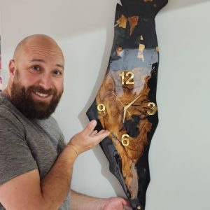 שעון קיר 100 ס"מ מאפוקסי בשילוב עץ זית